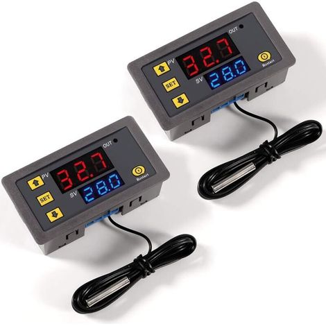 2 Pièces Régulateur de température numérique W3230 AC 110V-220V, interrupteur thermostat à affichage LED 20A avec sonde capteur NTC 10K, plage de -50°C à 110°C (1/5)