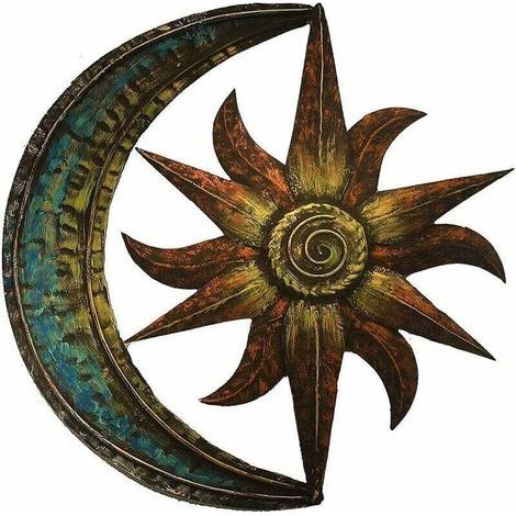 Ulisem Metall-Wanddekoration Sonne und Mond, Kreative Hänge-Wandkunst für Garten, Vintage-Wanddeko für Wohn- und Schlafzimmer (30x30cm) (1/4)