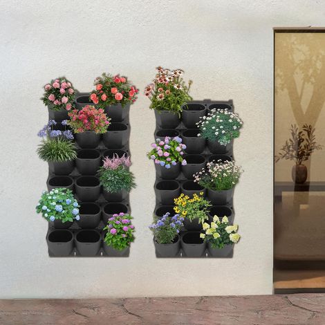 Hängender vertikaler Wand-Pflanzgefäß, Hängende Pflanztaschen, Vertikaler Wand-Blumentopf, Vertikaler Garten Pflanzenwand, Wandmontierter Pflanztasche für Gärten, Balkonen (Schwarz, 36PCS) (1/5)