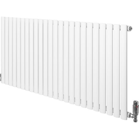 Radiador Ovalado Columna Simple  Blanco 1369W 600x1440mm + Válvulas Termostáticas – Calefacción Hogar Eficiente Estilo Contemporáneo Acero Premium - Fácil Instalación y Bajo Consumo