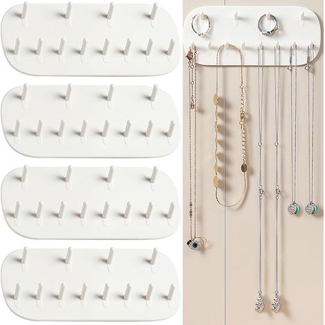 Regerly Collier Hanger, 4 pièces Porte-Bijoux, Porte-Bijoux avec 48 trous, Bracelets, Boucles d'oreilles, Rangement (Blanc) (1/5)