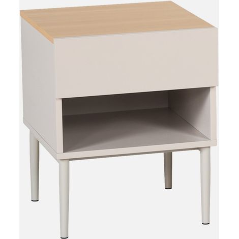 Comodino in metallo e decorazione in legno, 1 anta 1 cassetto