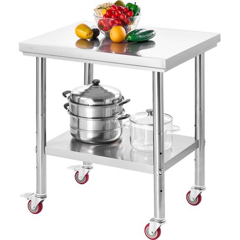 Table de Travail en Acier Inoxydable 76 x 60 cm, Table de préparation des Aliments avec roulettes et étagère inférieure réglable, pour Cuisine Commerciale, Restaurant, hôtel, Garage, extérieur (1/5)