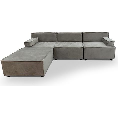 Canapé Modulable en Velours Côtelé "Todd" 258cm Taupe Grisé (1/5)