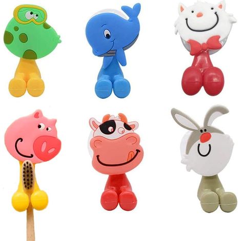 Porte Brosse à Dents Mural - Porte-Brosse à Dents pour Enfants avec Ventouse 6 Pièces (6PCs Animals) (1/5)