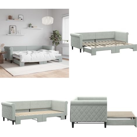 Tagesbett Ausziehbar Hellgrau 80x200 cm Samt - Sofa - Schlafcouch - Gästebett - Tagesbett - Ausziehbarer Schlafsitz - Home & Living (1/5)