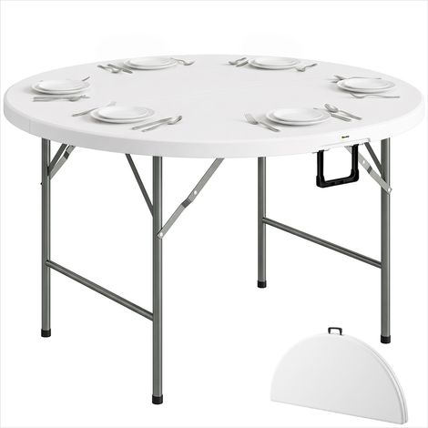 Table de jardin Blanc table ronde pliante 122 cm pour 6 personnes (1/5)