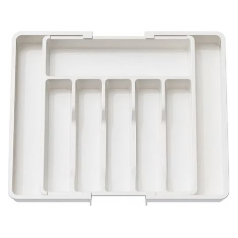 Tiroir à couverts modulable - Tiroir à couverts - Tiroir à couverts à 6-8 compartiments - Organisateur de tiroir - 33-57 x 38 x 5,5 cm - Blanc - Plastique blanc (1/5)