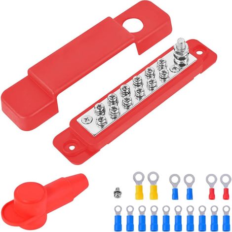 Bloc de distribution d'alimentation pour barres omnibus, bloc de distribution d'alimentation à bornes annulaires, blocs de distribution pour barres omnibus 12 V-48 V CC (rouge)