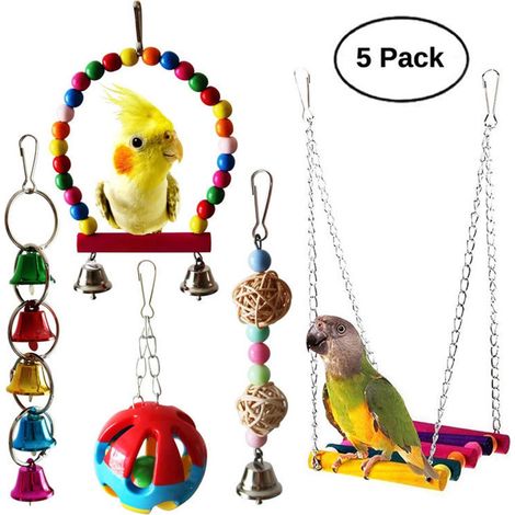 Set di giocattoli per uccelli - Altalena per pappagalli - Scala da arrampicata - Multicolore - 5 Adatto per il gioco quotidiano con i pappagallini ondulati, interazione di masticazione con (1/5)