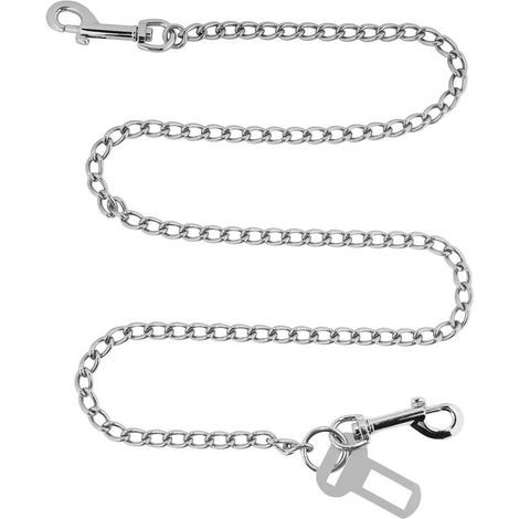 Ceinture Securite Chien Voiture Chaine Longue 125cm, Attache Chien Ceinture Anti-Morsure en Acier Inoxydable 3 en 1 pour Coffre, Boucle de Ceinture de Sécurité et ISOFIX
