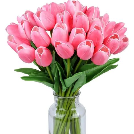 SANYU Lot de 15 Tulipes Artificielles Roses 35cm, Fleurs en Soie pour Bouquet Mariage, Fête des Mères, Maison (1/5)