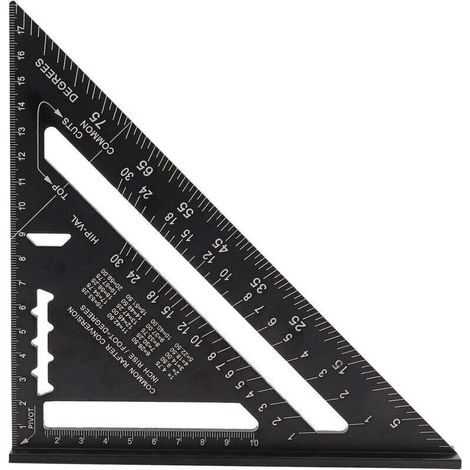 Ulisem7" Rapporteur d'angle de triangle, couleur noire, Équerre Triangle Règle d'Angle Rapporteur en alliage d'aluminium (Métrique)