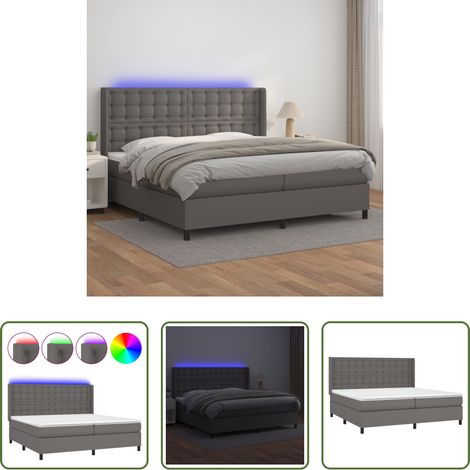 Sommier tapissier - Sommier à lattes de lit matelas LED Gris 200x200 cm Similicuir (1/5)