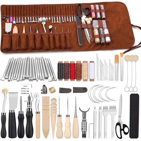 Kit Travail du Cuir Outils pour Le Cuirs du Cuir Outils Travail Kit Cuir Maroquinerie du Avec Sac De Rangemen Personnalisé Outils de Sculpture Sur pour Poinçonner Coudre Sculpter Estamper