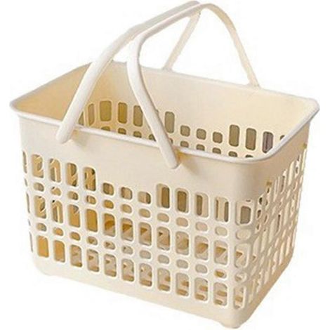 Panier de salle de bain ajouré à double oreillepanier à légumes portablejoli panier de rangement blanc crème (1/5)