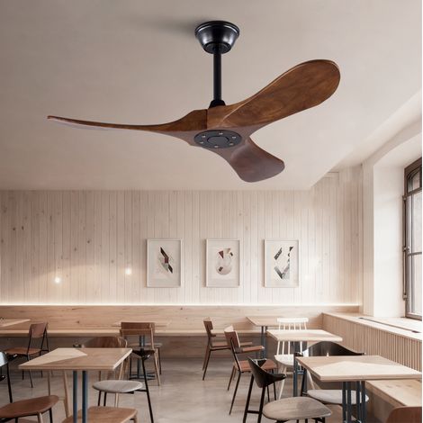 Ventilatore da soffitto senza luce 42", 3 pale in legno, telecomando, OKMYHOME (1/5)