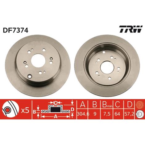DISQUE DE FREIN ARRIÈRE DF7374 TRW (1/2)
