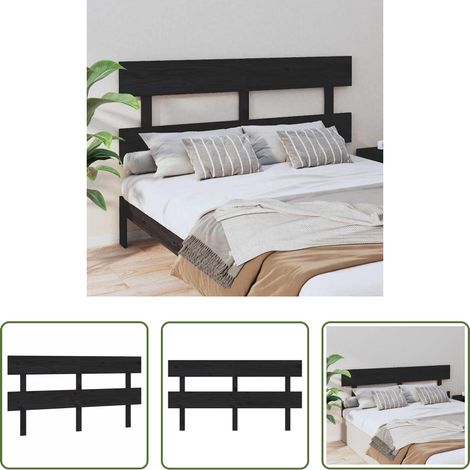 vidaXL Tête de lit Noir 164x3x81 cm Bois massif de pin (1/5)