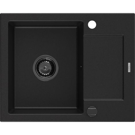 Mexen Enzo évier en granit à 1 cuve avec égouttoir 576 x 465 mm, Noir, siphon Noir - 6506571005-77-B (1/5)