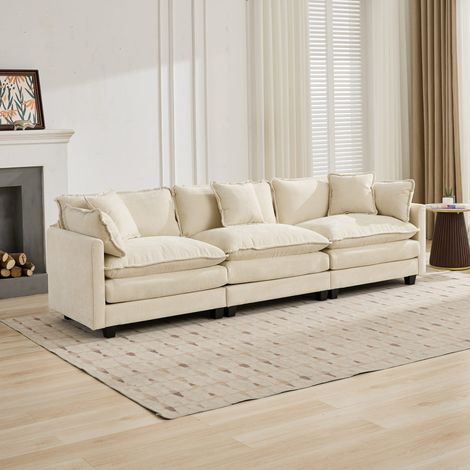Canapé Cloud 3 places, sectionnel, coussin double couche, tissu chenille respirant, idéal pour salon, chambre et appartement, beige (1/5)