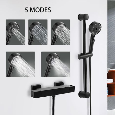【Chauffage et ventilation】Colonne de Douche en Acier inoxydable avec Douchette à Main 5 Jets, Ensemble Barre de douche et Support de Pommeau de Douche et Tuyau pour Salle de Bain (1/5)