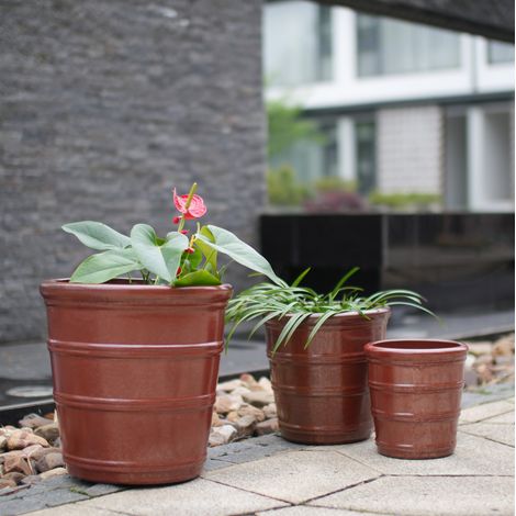 Vaso in ceramica Ø 32 cm, rosso brunito lucido, con fori di drenaggio HAVRYA (1/5)