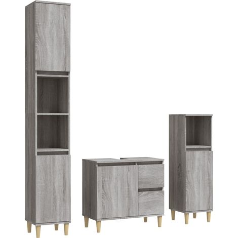 Maison Exclusive - 3-tlg. Badmöbel-Set Grau Sonoma Holzwerkstoff
