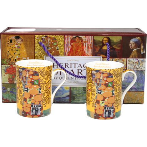 Porzellantassen, 300 ml, 2er-Set, Motiv: Klimt „Der Kuss“, elegant als Geschenk (1/5)