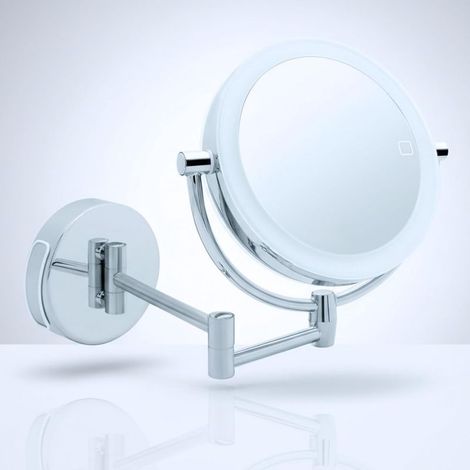 Miroir de Maquillage,Grossissant Lumineux à LED avec Fixation Murale 360° et Variateur d'Intensité - Miroir Maquilleur Rond avec Lumière pour Salle de Bain (Usb & Piles 5x / 10x) (1/5)