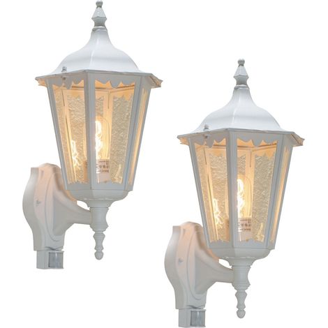 2er-Set Wandleuchten FIRENZE mit Bewegungsmelder E27, Aluminium weiß, Höhe 48 cm (1/4)