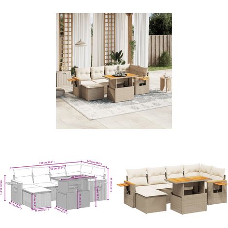 Salon de jardin avec coussins 7 pcs beige résine tressée - Ensemble Salon De Jardin - Meuble Extérieur - Résine Tressée - Rotin Synthétique - Table Extensible - Home & Living (1/3)