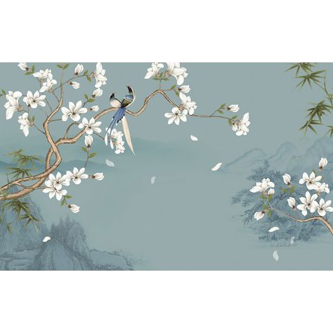 Papier peint panoramique - Fleurs Oiseaux - 130 cm x 81 cm (1/2)