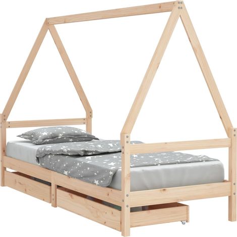 Kids Bed Frame with Drawers 80x200 cm Solid Wood Pine vidaXL (1/5)
