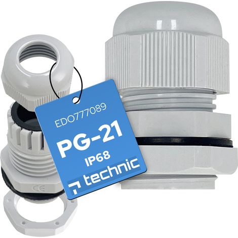 Presse-étoupe PG-21 IP68 Gris Anti-UV avec contre-écrou - EDO Technic