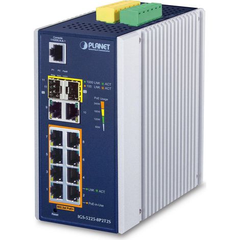 Planet IP30 Industrielles L2+/L4 8-Port, IGS-5225-8P2T2S