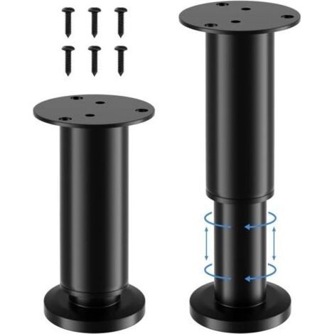 4 pièces Pied de Meuble,Pieds de Meuble Reglable Acier Inoxydable,Pied Meuble Salle de Bain Bureau Meuble Cuisine,Hauteur Réglable 12 à 18 cm,16 Vis Acier Inoxydable Noir (1/4)