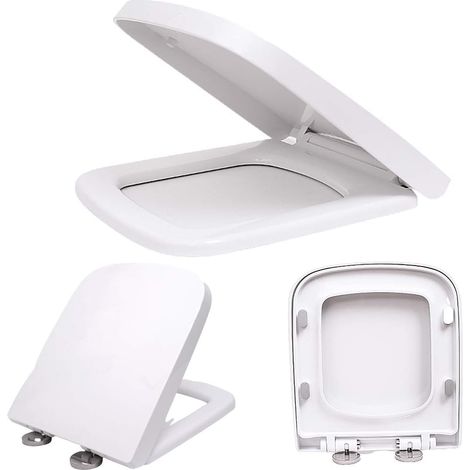 Square Shape Soft Close Quick Release Toilet Seat with Top Fix/Bottom Fittings, Anti-Bacterial Toilet for Family, Adult, White