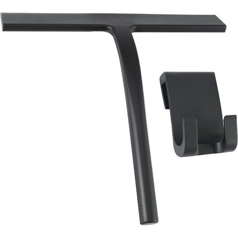 Grattoir de salle de bain, 28x22x3cm, avec support mural, silicone, noir (1/5)