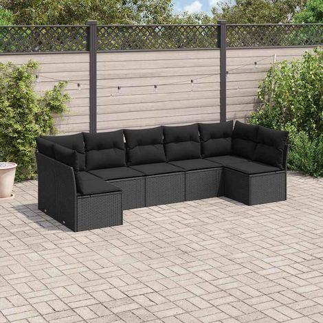 vidaXL Salon de jardin 7 pcs avec coussins noir résine tressée (1/3)