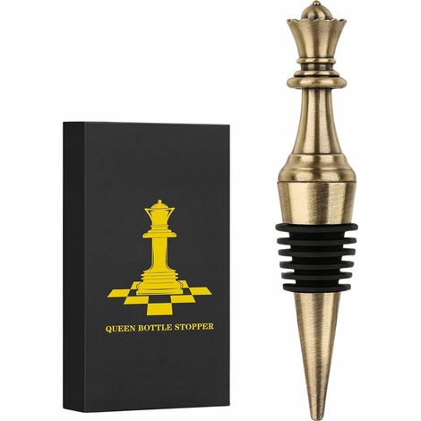 Weinstopper mit Schachkönigin-Motiv, Bronze, perfektes Geschenk (1/4)