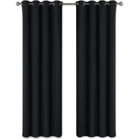 (Schwarz) 2er-Set blickdichte Verdunkelungsvorhänge mit Ösen, wärmeisolierend, einfarbig, 160 x 240 cm, Schwarz (1/4)