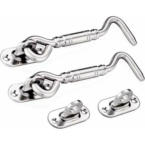 royaluxe - Crochet de Cabine,Crochet et Oeil en Acier Inoxydable avec Vis Cabin Hook Eye pour Fenêtre Les Portes de Garage de Porte de Hangar Argent 4 Pouces, 2pcs (1/5)