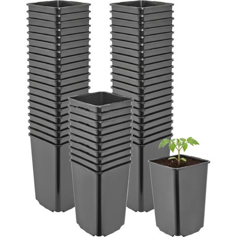 Garronda Pflanztopf Kunststoff hoch 9 x 9 x 14 cm (0,8L) 50er Set eckig mit Drainagelöchern Blumentopf PP Pflanzgefäß für Garten Gewächshaus Balkon Anzucht Innen Außenbereich Schwarz GD-0201