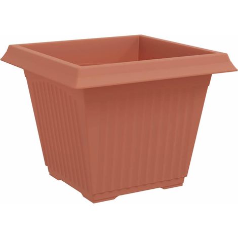 Lot de 24 pots de fleurs carrés design moderne intérieur extérieur 43 x 43 x 33 cm en plastique rouge brique (1/5)