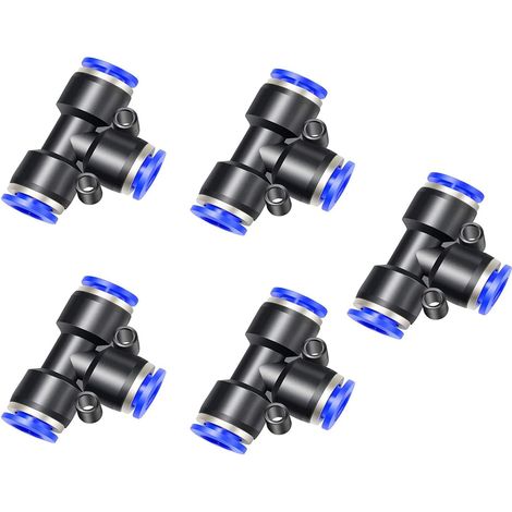 Connecteur Pneumatique - Type T 3 Voies - Diamètre 10 mm - Pression Max 1,32 MPa - Pour Tuyau Air Comprimé - Lot de 5 Pièces (1/5)