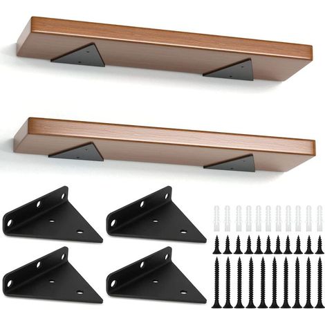 Lot de 4 Supports D'étagère Flottants , Support Etagere Triangle , Équerre d'Étagère Murale Angle Droit Invisible avec Grande Capacité , Noir (1/4)