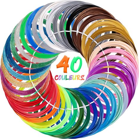 40 couleurs 3D Stylo Filament PLA 1,75 mm, Recharge pour stylo d'impression 3D, Recharge de fil compatible avec MYNT3D et SCRIB3D, Non compatible avec 3Doodler et Filapen, Chaque couleur 3M (1/5)