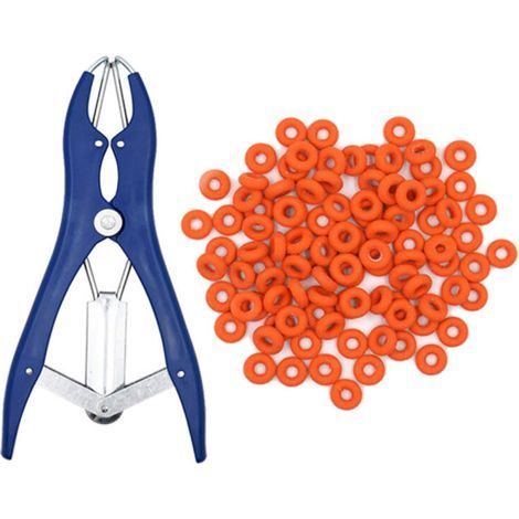 Pince à castration élastique en acier inoxydable pour bétail, porc, mouton, ceinture 100 anneaux en caoutchouc 21,5 cm bleu