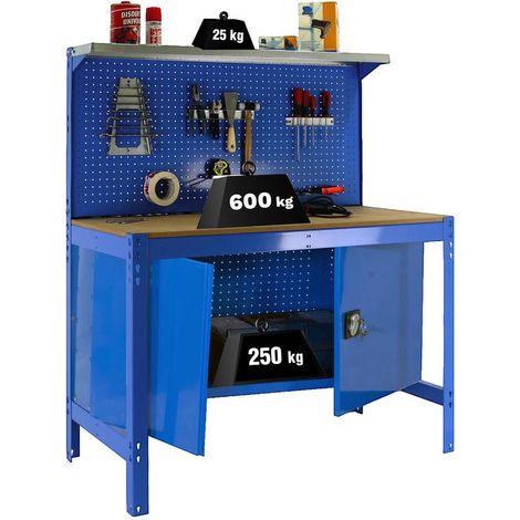 Simonrack Banco da Lavoro Professionale Blu e Legno Robusto